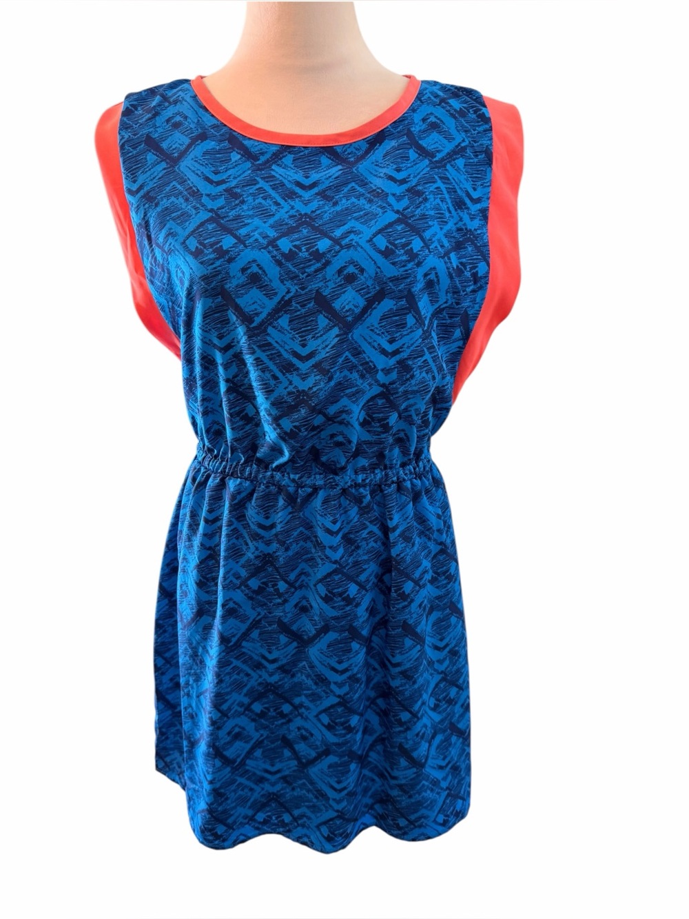 Charming Charlie Women’s Small Blue Printed Sleeveless Mini Dress Coral Lined